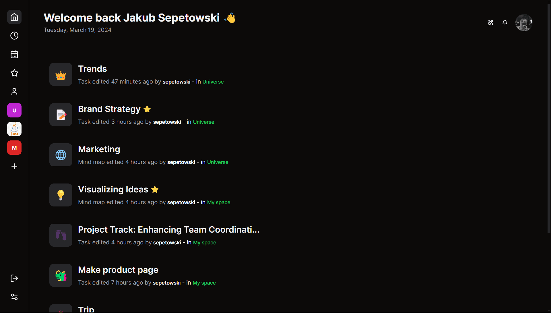 Home page - dark theme