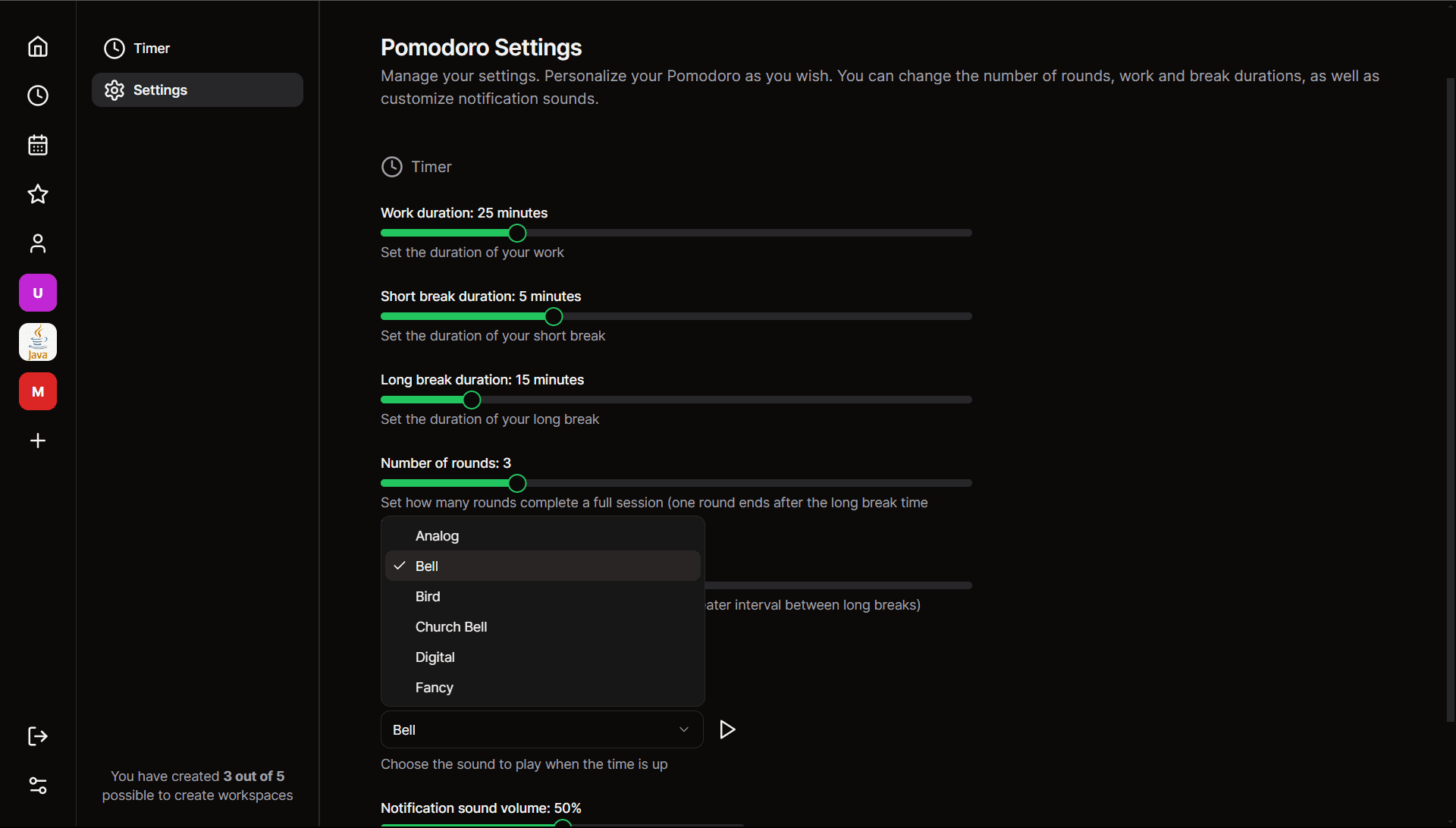 pomodoro - dark theme