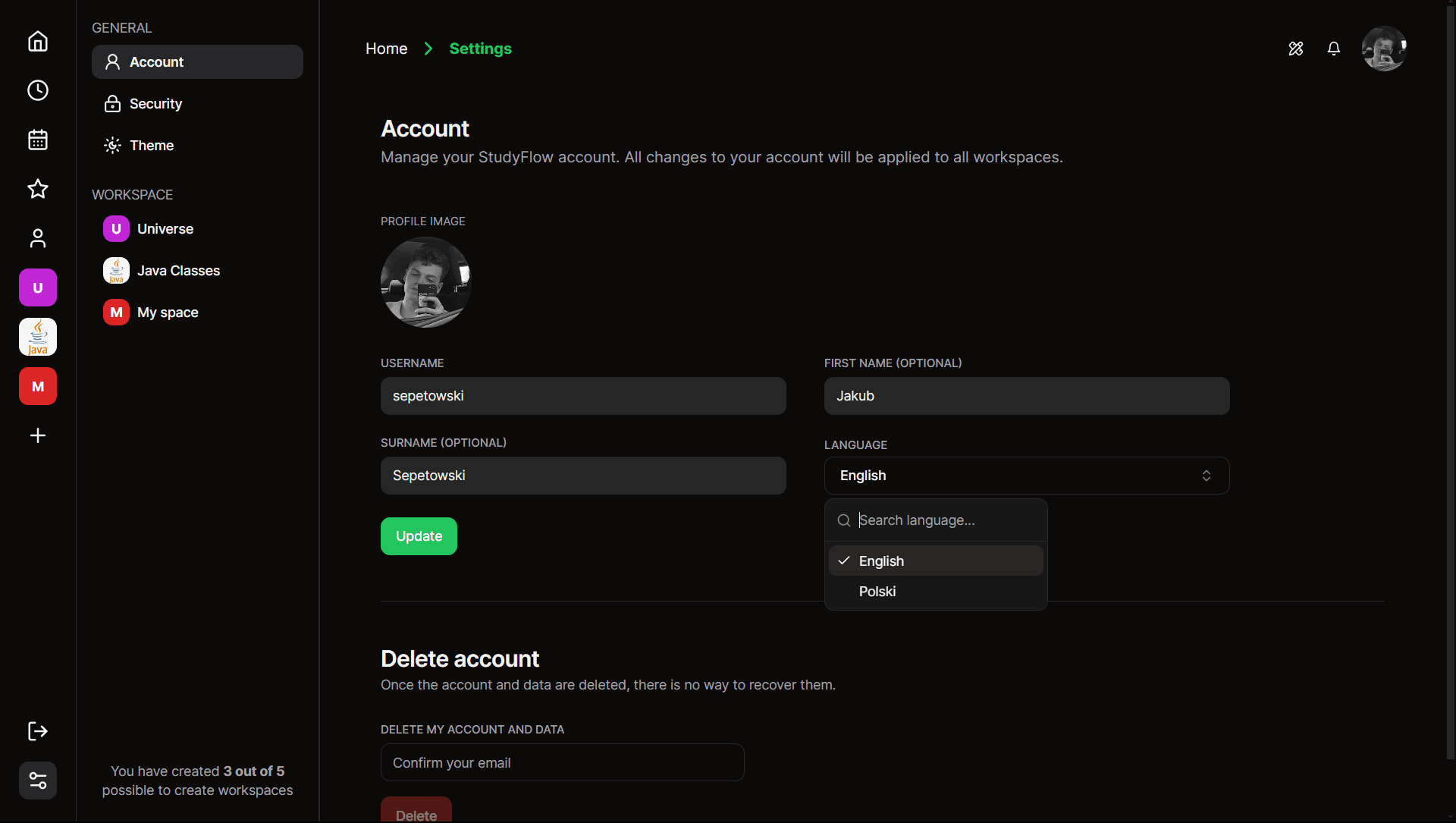 settings - dark theme